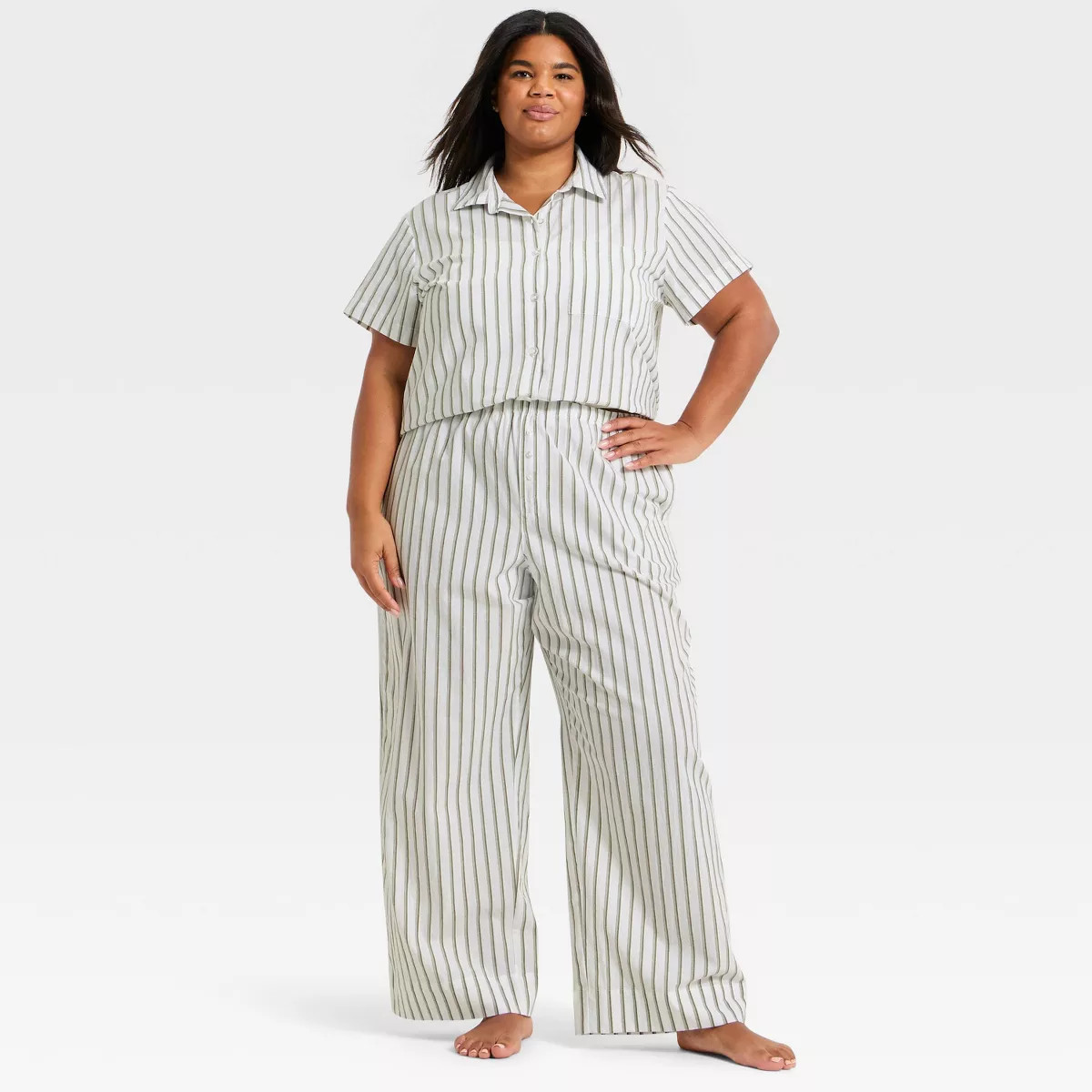 Women's Striped Cotton Blend Short Sleeve Pajama Shirt - Auden™ | Target