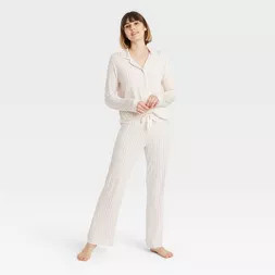 Women's Beautifully Soft Long Sleeve Notch Collar Top and Pants Pajama Set - Stars Above™ | Target