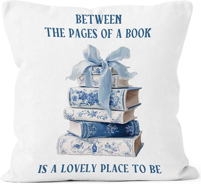 Chinoiserie Book Throw Pillow Cover 18x18, Book Lovers Gifts Decor Pillow Cases for Women, Preppy... | Amazon (US)