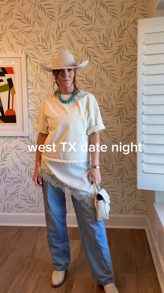 Boots on, worries off. Date night look - west texas edition. 

#westernlook #westernstyle #lacetee #countryconcert #datenightootd

#LTKootd