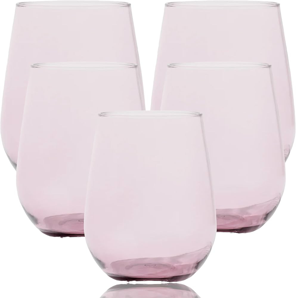 36 piece Stemless Unbreakable Crystal Clear Plastic Wine Glasses Set of 36 (12 Ounces - Pink) | Amazon (US)