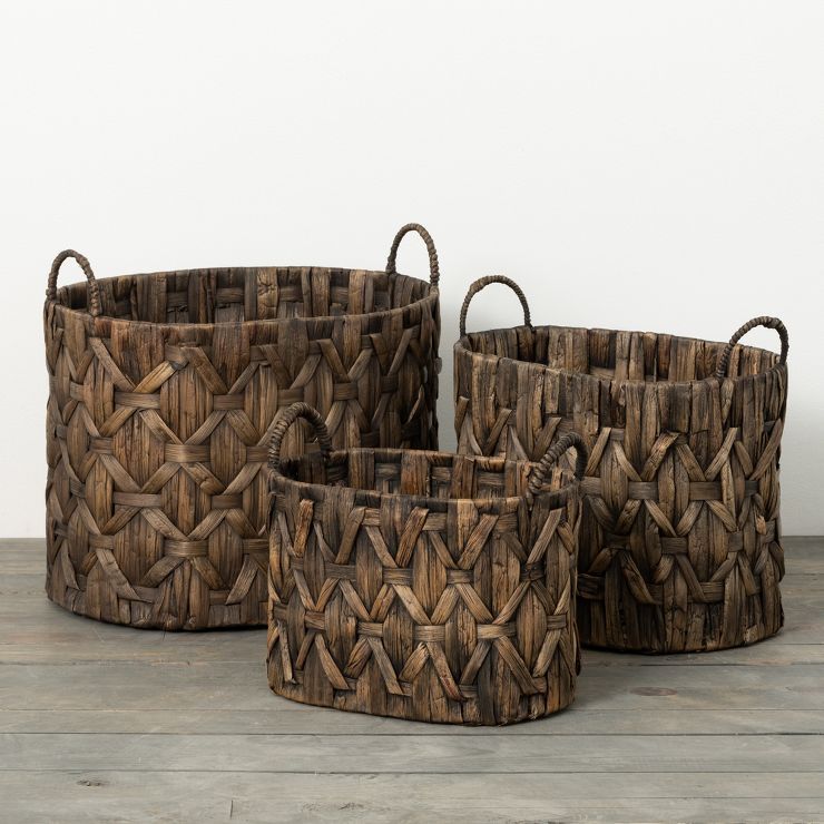 14.75"H Sullivans Dark Brown Woven Basket Set of 3; Brown | Target