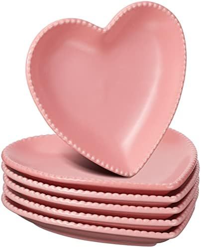 Valentines Day Pink Heart Shaped Salad Plate Set of 6 Ceramic Dinner Plate 6.9 Inches Heart Shape... | Amazon (US)