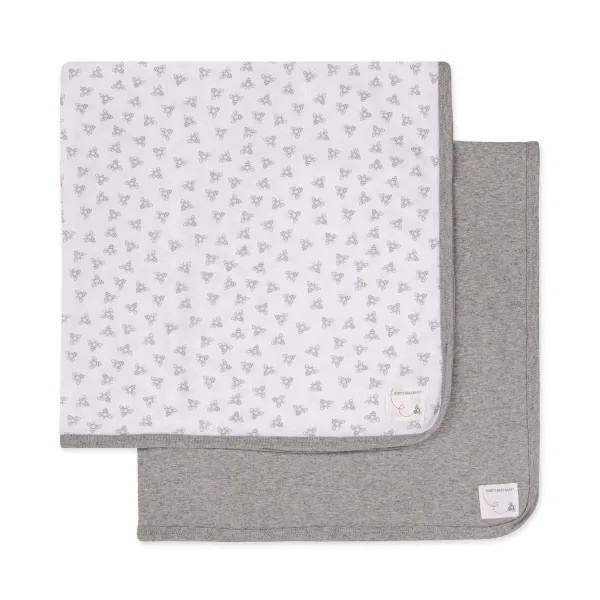 Honey Bee Organic Cotton Receiving Blankets 2 Pack - Heather Grey | Burts Bees Baby