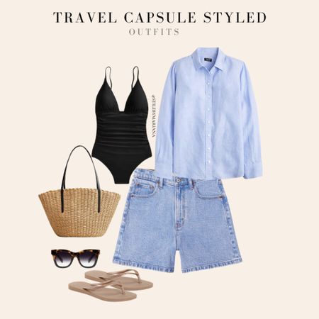 Travel capsule styled outfit 
Elevated resort outfit with denim shorts and a shirt! 

#LTKstyletip #LTKswim #LTKtravel