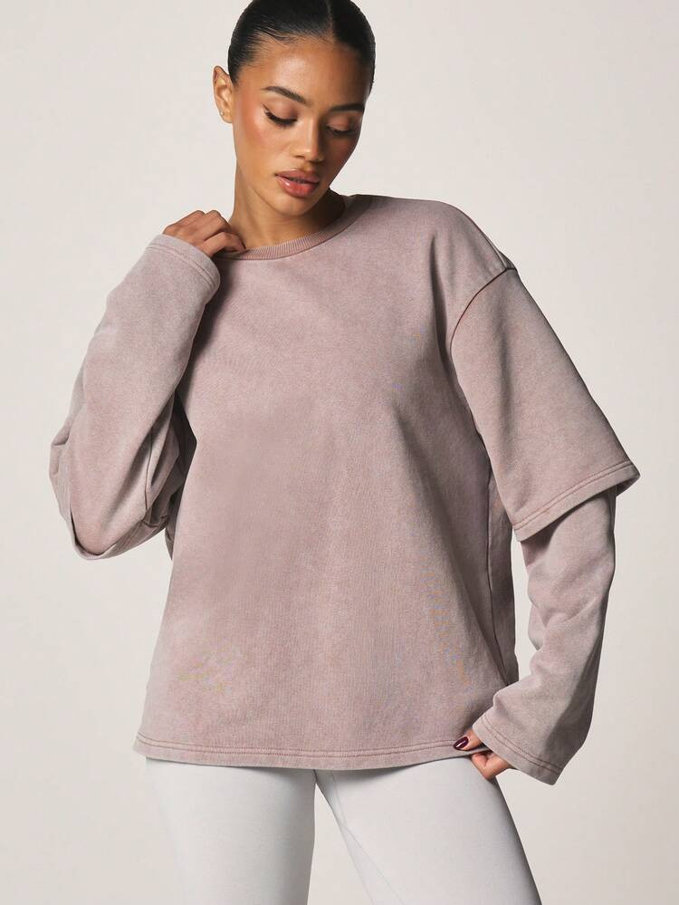 MISSGUIDED Women's Long Sleeve Oversized Layered Sweatshirt With Dropped Shoulders And Ribbed Crew Neckline For Casual Fall Winter Wear | SHEIN