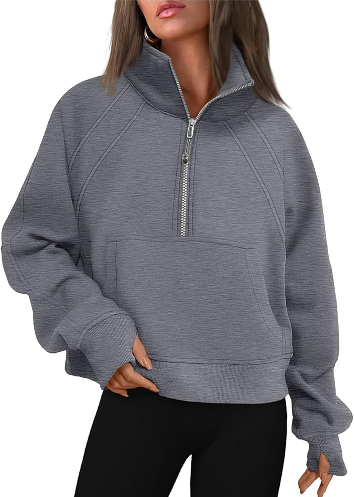 WYNNQUE Womens Half Zip Cropped Pullover Sweatshirts Fleece Quarter Zipper Hoodies Winter Clothes... | Amazon (US)
