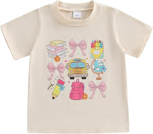 Kids Toddler Girl Back to School Shirt Cute Print First Day of School Tee Shirt Kindergarten Pres... | Amazon (US)