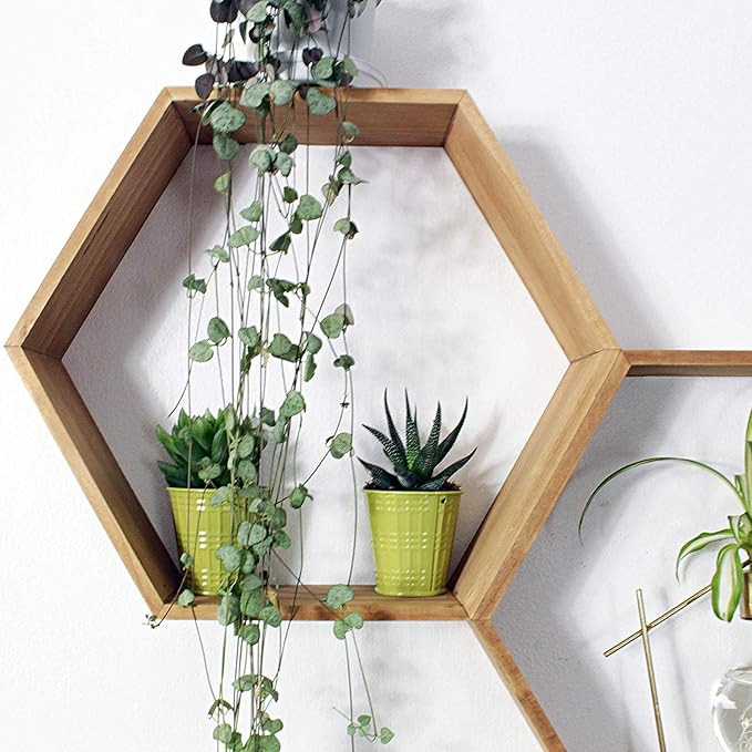Hexagon Floating Honeycomb Shelves Pine, Same Sizes (Set of 1, Hexagon Shelf, Natural) | Amazon (US)