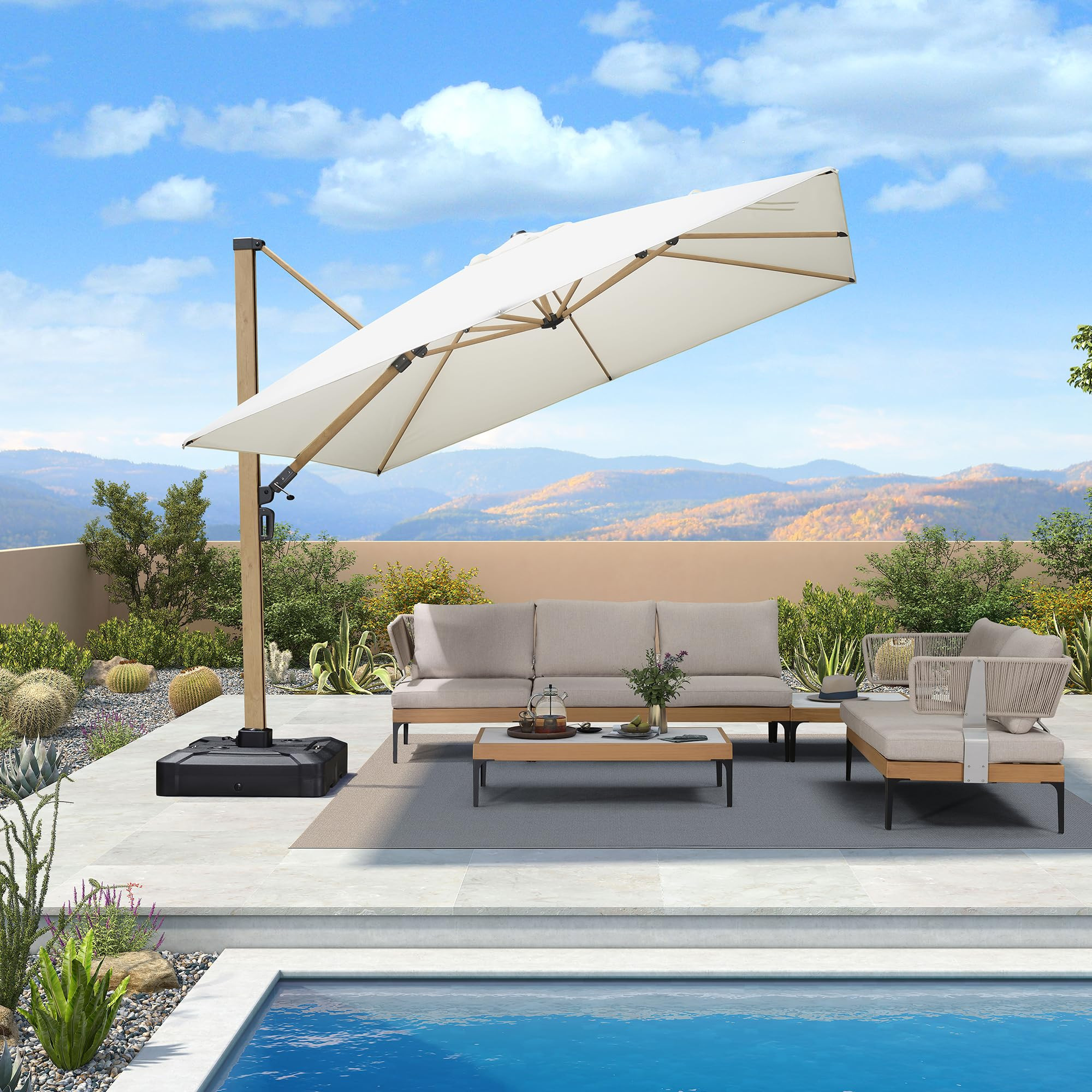 PURPLE LEAF 10FT Patio Umbrella Square Cantilever Umbrella Teak Finished Aluminum Frame Large Win... | Amazon (US)