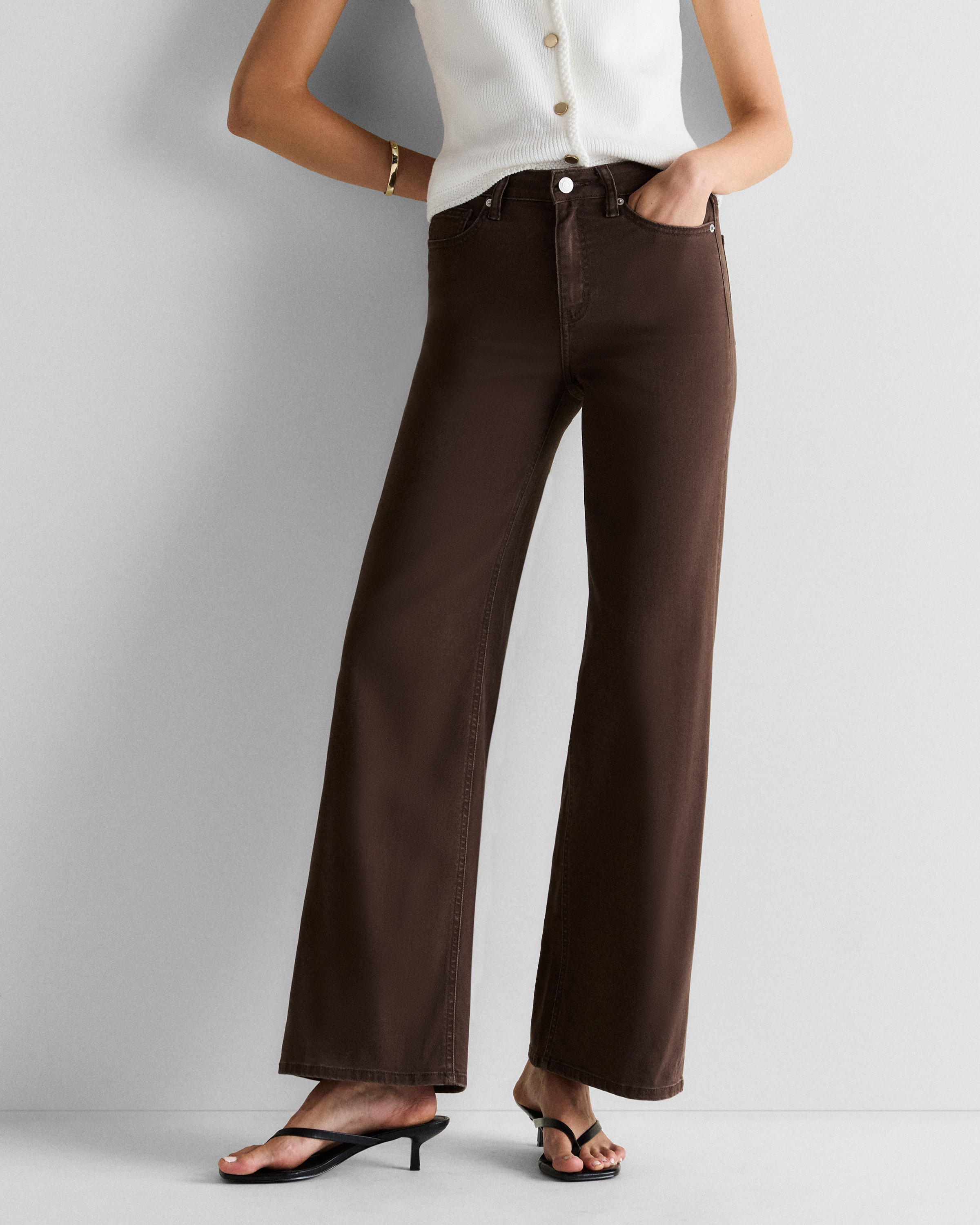 Quince | Women's Bella Stretch Wide Leg Jeans in Coffee Bean Brown, Size 28, Organic Cotton | Quince