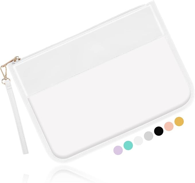 Iqimott Clear Zipper Pouch, DIY Clear Makeup Bag Cosmetic Purse for Women Girls, Preppy Chenille ... | Amazon (US)