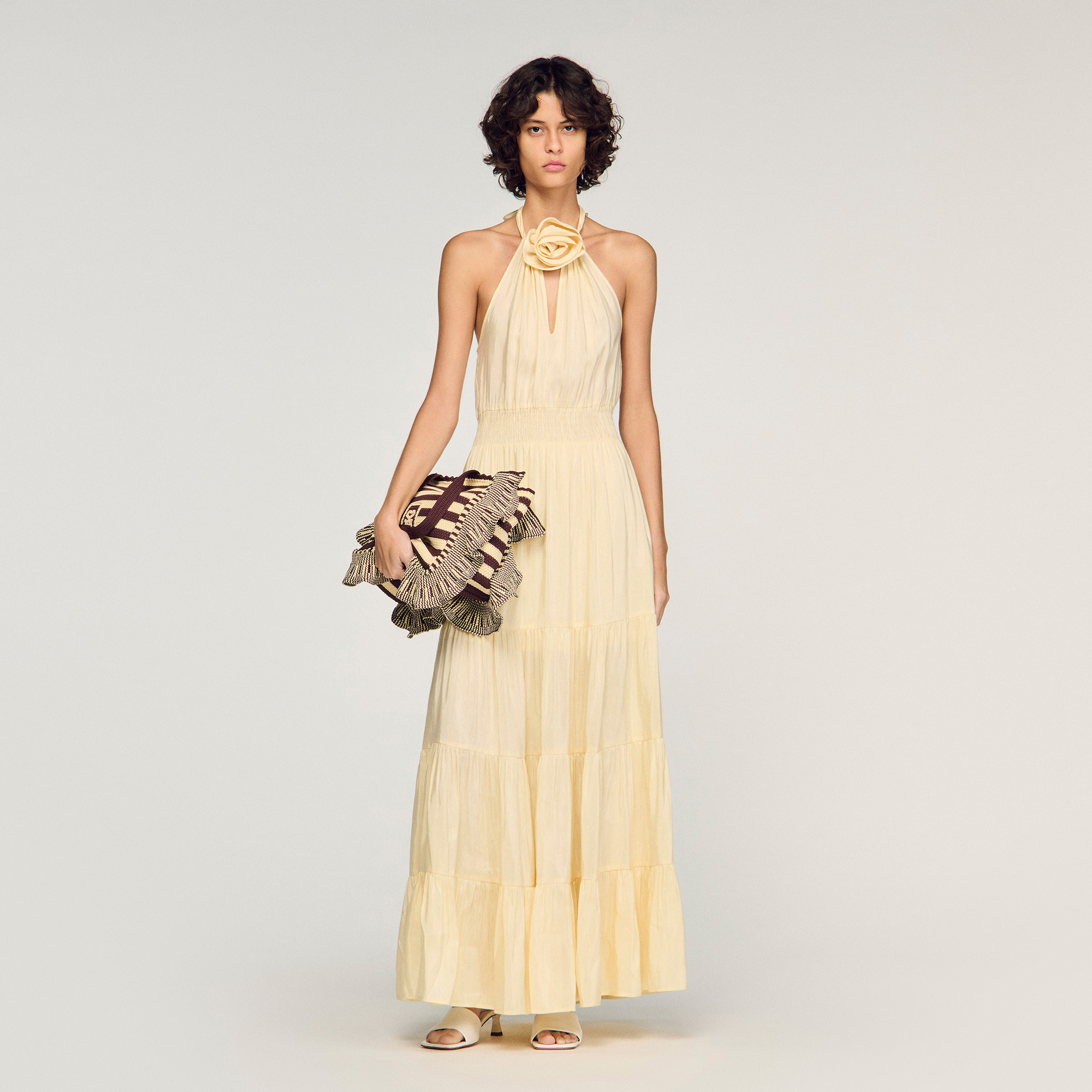 Floral neck linen maxi dress | Sandro US | Sandro-Paris US
