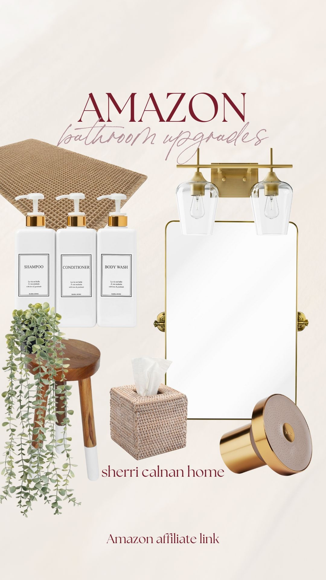 Simple Amazon bathroom upgrades that instantly elevate the space, from warm brass finishes and woven textures to clean, minimal accessories that feel both functional and refined. Amazon bathroom decor, bathroom upgrades, neutral bathroom accessories, brass bathroom fixtures, spa inspired bathroom, sherri calnan home

#LTKHome