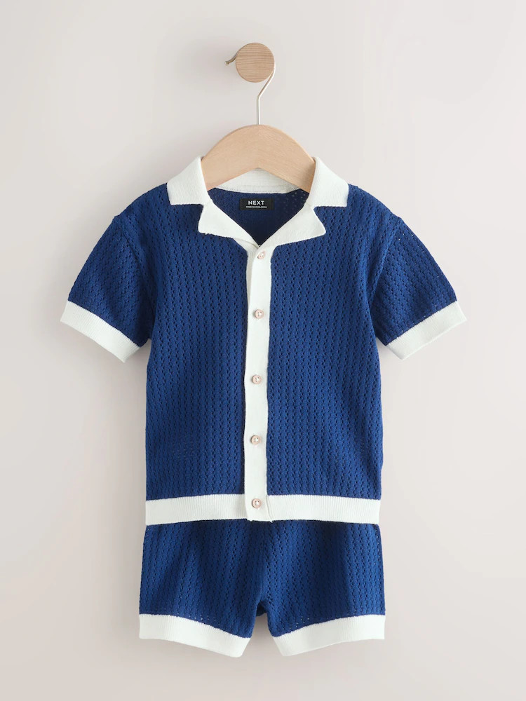 Navy Blue Knitted Polo Shirt and Shorts Set (3mths-10yrs) | Next EU