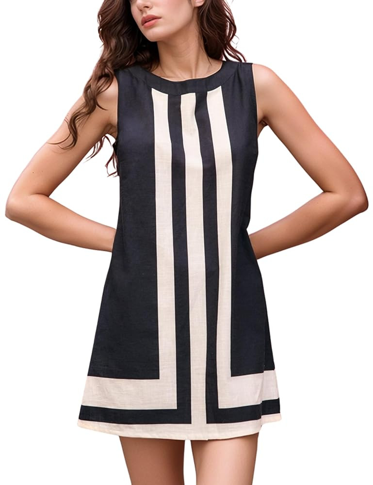 Daacee Women’s Boho Color Block Mini Dress Casual Summer Flowy Sleeveless Striped Dresses Beach... | Amazon (US)