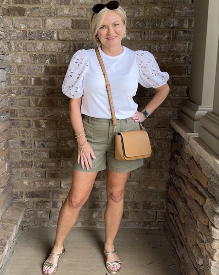 Casual outfit for the day! It's already hot...hitting 90 degrees here in North Alabama. The eyelet sleeves on the tee bring a feminine touch to the more masculine utility shorts. Some flat gold sandals & crossbody bag round out the look. 
Wearing Small tee & 6 shorts. 

Summer outfit
Shorts
Eyelet
Crossbody bag
Sandals
Summer trends
Petite

#LTKOver40 #LTKFindsUnder50 #LTKStyleTip