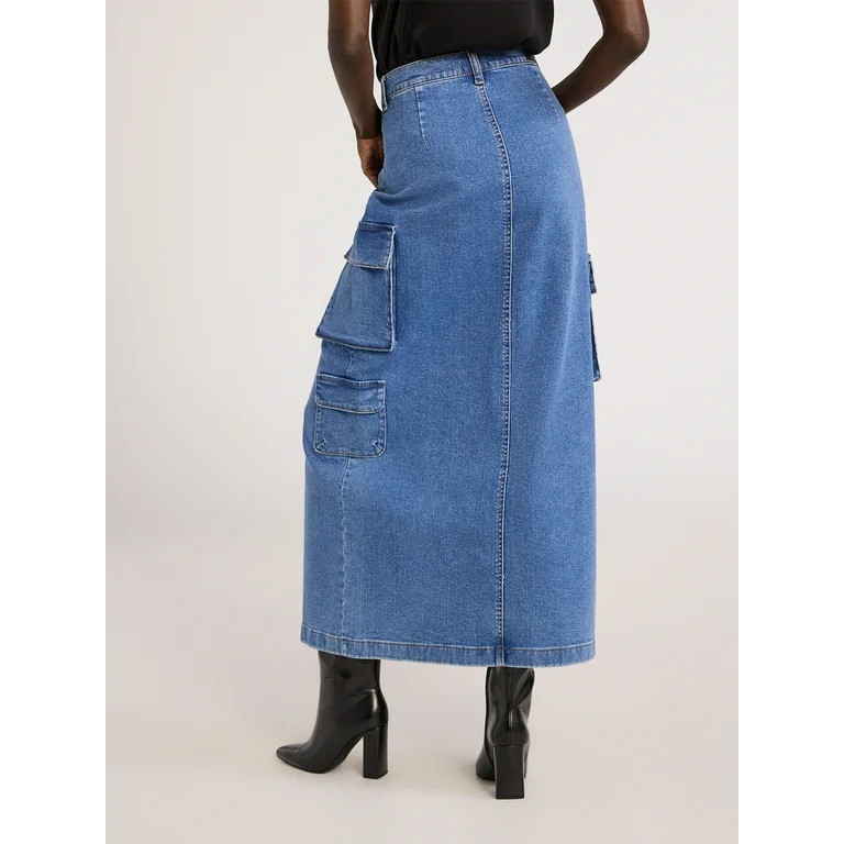 Scoop Women's Denim Cargo Maxi Skirt, Sizes 0-18 | Walmart (US)