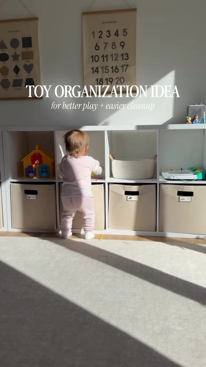 Try this toy organization idea in your home! If toys are stored in bins, toddlers often don’t know what’s inside. Visual toy labels that have both an image and words help toddlers and pre-readers actually know where their toys are. 

This means they can: 
- see what is in each bin
- find toys on their own
- play more independently
- know where toys belong when cleaning up

#Playroomorganization #toddleractivities #momlifehacks #toddlerplayideas #toyorganization