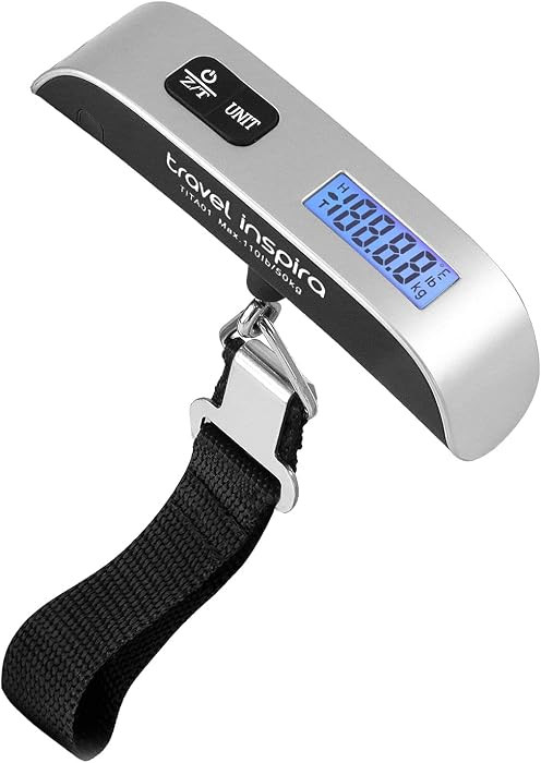 travel inspira Luggage Scale, Portable Digital Hanging Baggage Scale for Travel, Suitcase Weight Scale with Rubber Paint, 110 Pounds, Battery Included - Silver | Amazon (US)