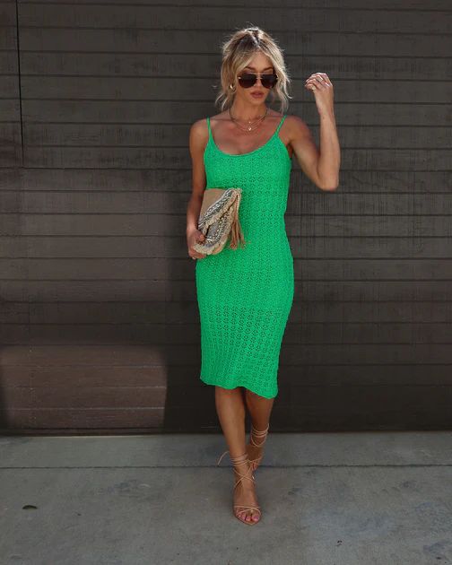 PREORDER - Copacabana Beach Crochet Knit Midi Dress - Green | VICI Collection
