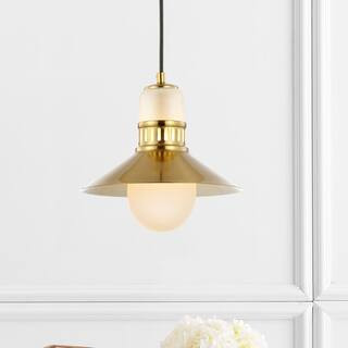 Colin 9.75 in. 1-Light Brass Gold Adjustable Iron/Glass Retro Hurricane LED Pendant | The Home Depot