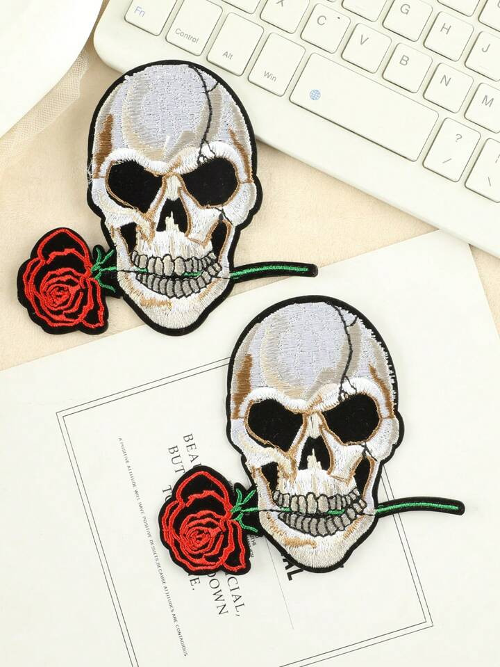 2pcs/Set Skull Design Embroidered Patch Iron On Applique Clothing Hat Accessories Diy Decoration | SHEIN