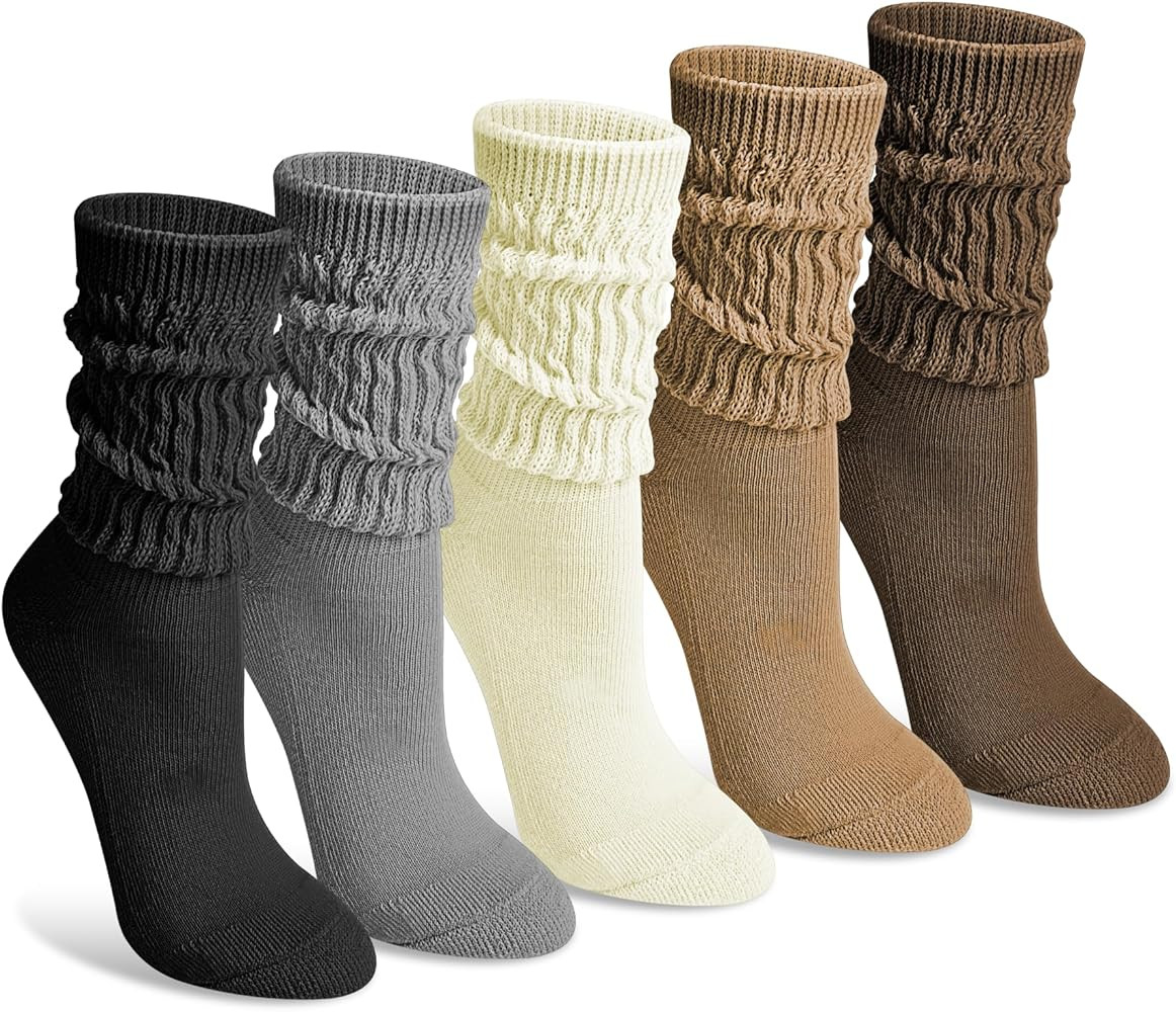 Justay 5 Pairs Slouchy Socks for Women - Slouch Long Crew Knit Boot Athletic Calf Tube Scrunch So... | Amazon (US)