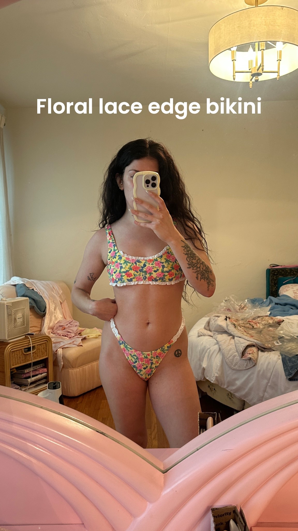 Floral Water Lily Tank Bikini Top and bottom with lace lettuce edging. Tie back top - so flattering and comfy and under $50!! 

#LTKFindsUnder50 #LTKSaleAlert #LTKSwim