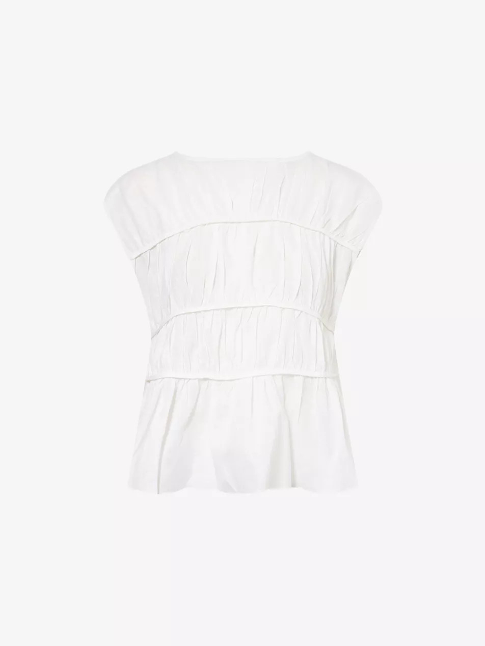 Flynn Gathered Linen-Cotton Blend Top | Selfridges