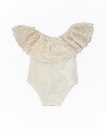Kenzie Lace Flutter Sleeve Leotard - Vanilla Cream | Bailey's Blossoms