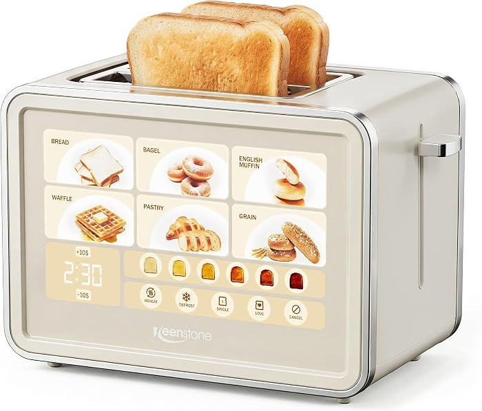 Keenstone 2 Slice Toaster, Smart Touch Screen Cream Toaster with Wide Slot | Amazon (US)