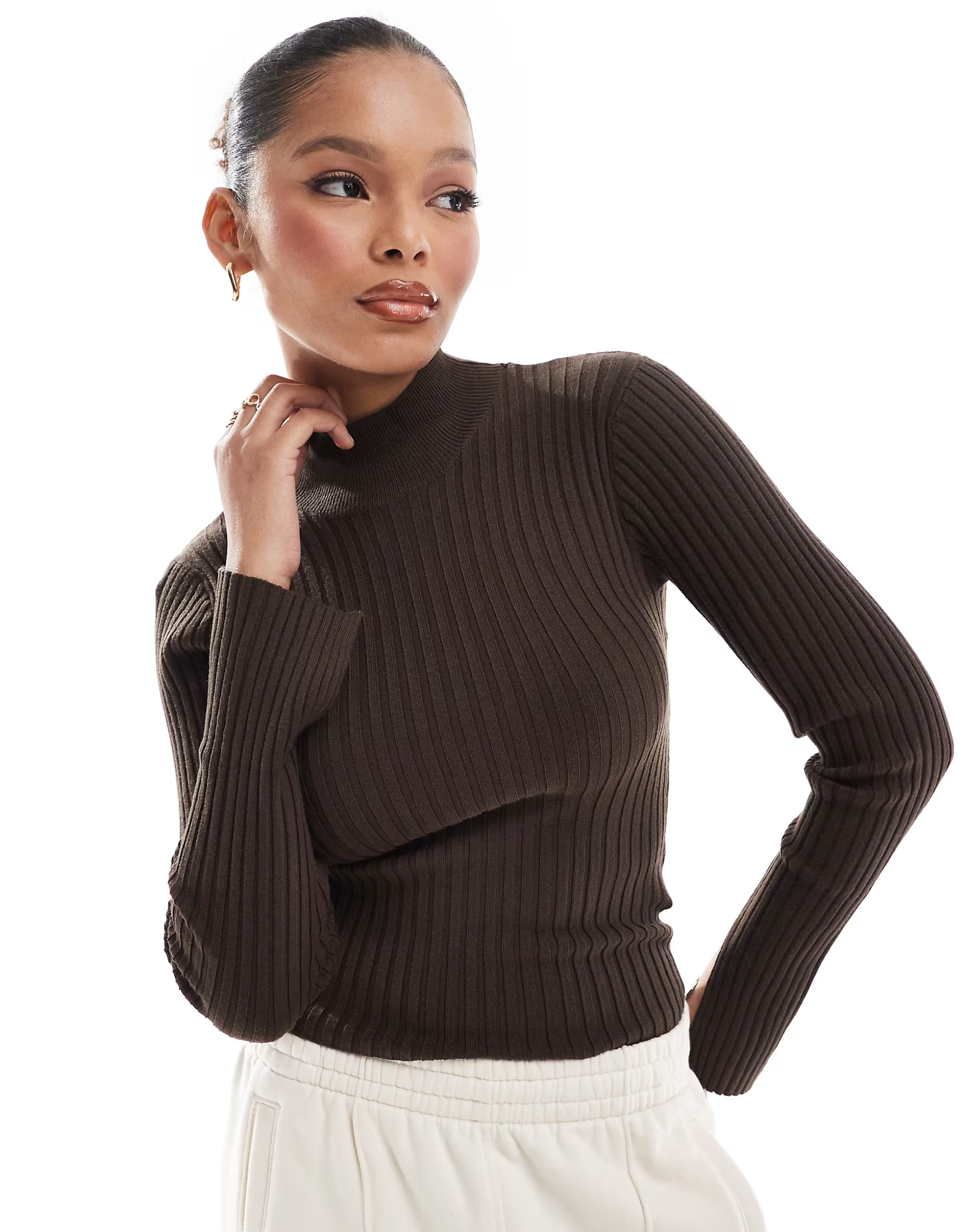 Threadbare high neck jumper in dark brown | ASOS (Global)