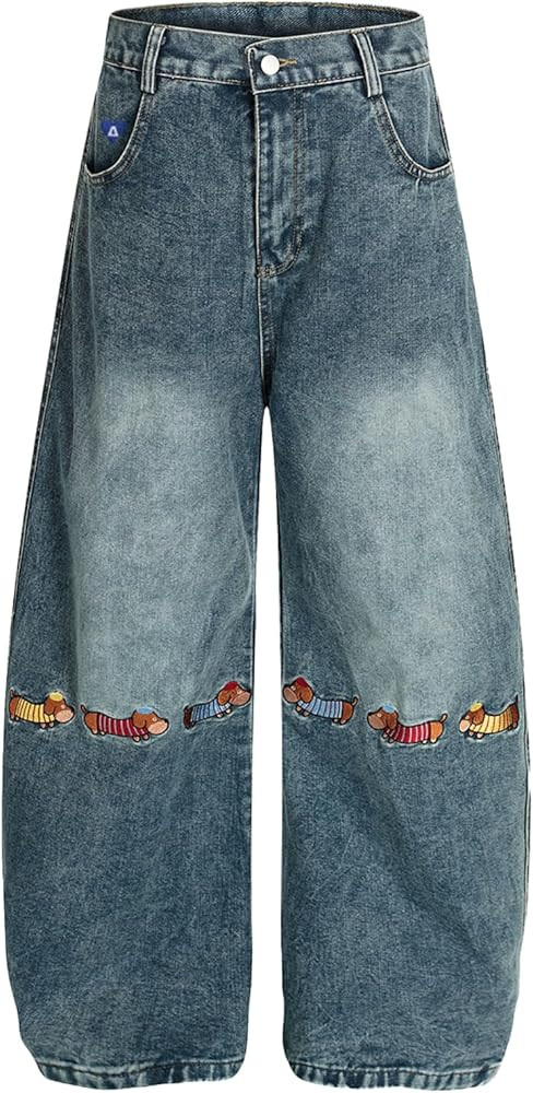 Aelfric Eden Dachshund Embroidery Baggy Barrel Jeans Wide Leg Y2K Denim Pants Straight Loose Jean... | Amazon (US)