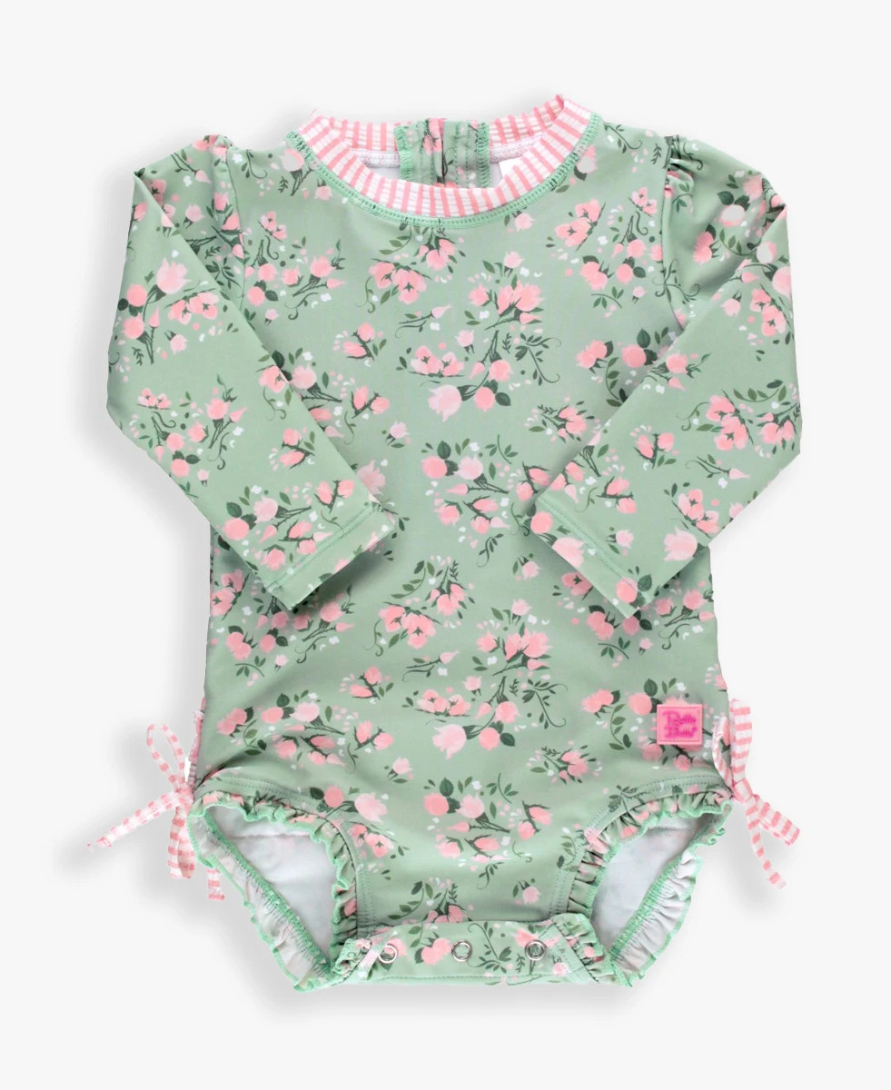 Floral Long Sleeve One Piece Rash Guard | RuffleButts / RuggedButts