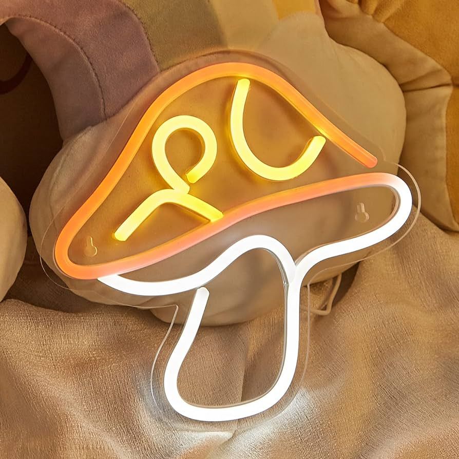Chi-buy LED Neon Mushroom Cute Neon Sign, USB Powered Neon Signs Night Light, 3D Wall Art & Game ... | Amazon (US)