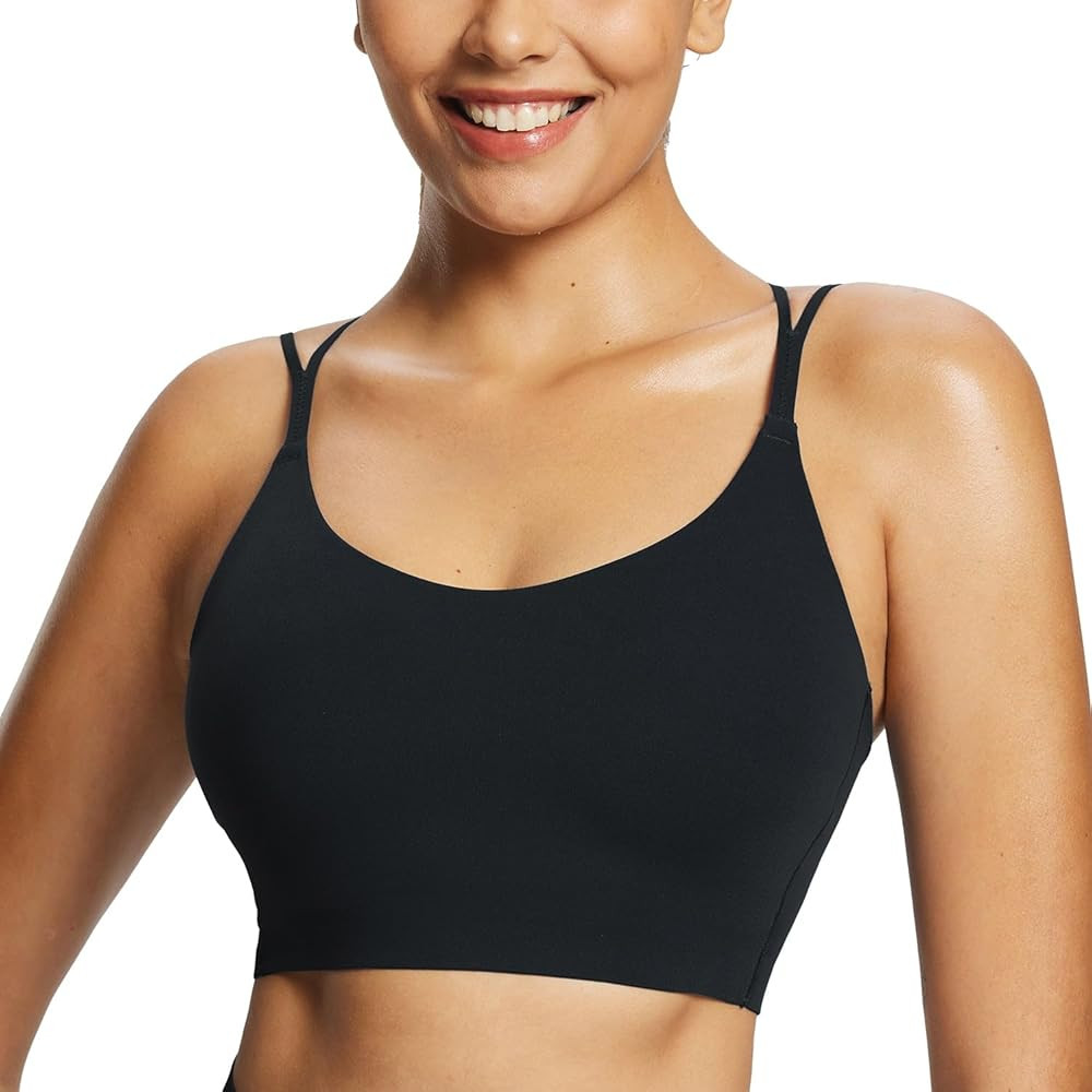 BALEAF Freeleaf Women's Sports Bra Longline, Molded Cup Yoga Bra Thin Strap Low Impact Spaghetti ... | Amazon (US)