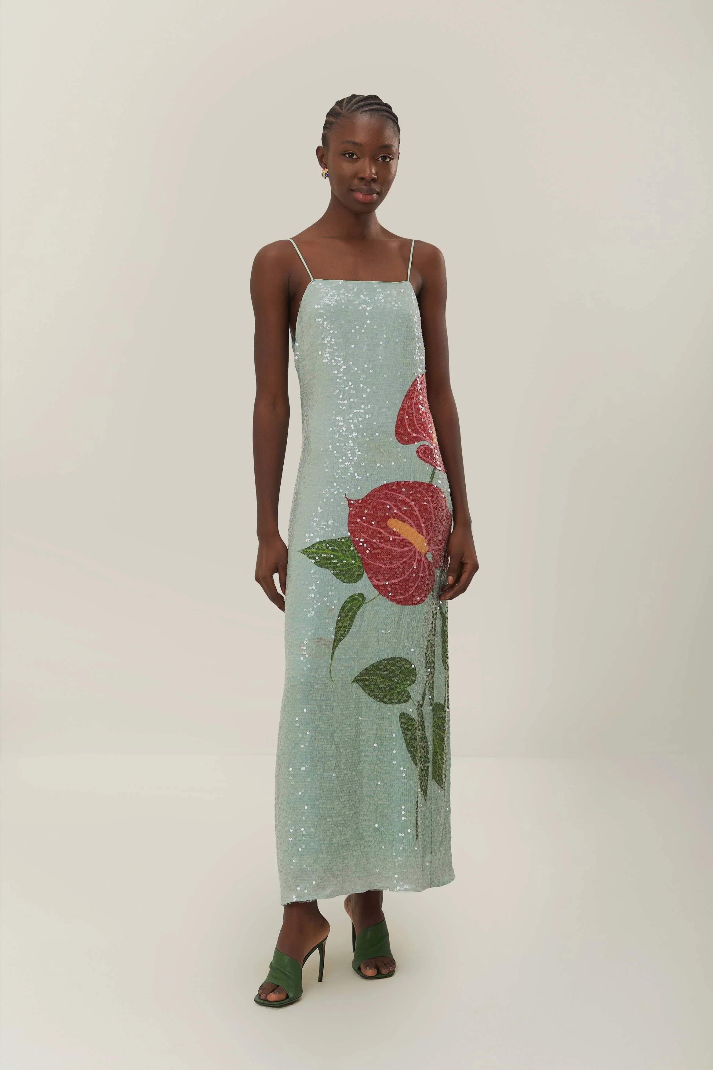 Blue Anthurium Flowers Slip Maxi Dress, ANTHURIUM FLOWERS BLUE / M | FarmRio (US)