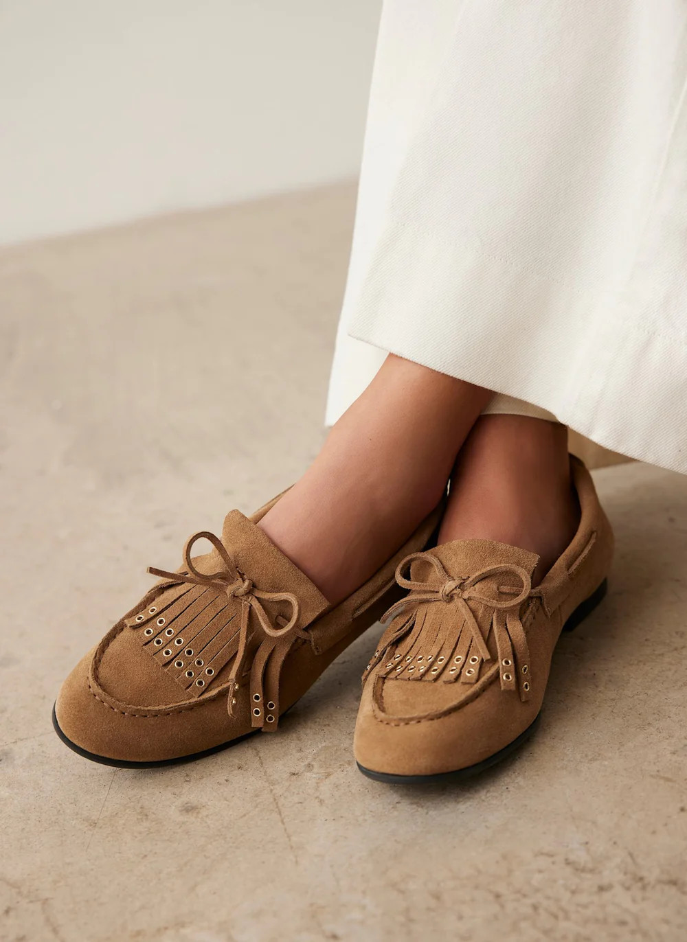 Melba Neutral Suede Loafers | Mint Velvet