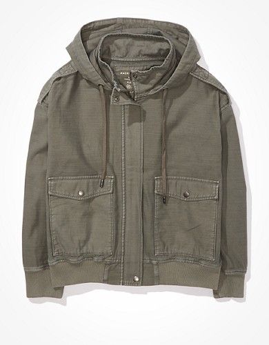 AE Hooded Military Bomber Jacket | American Eagle Outfitters (US & CA)