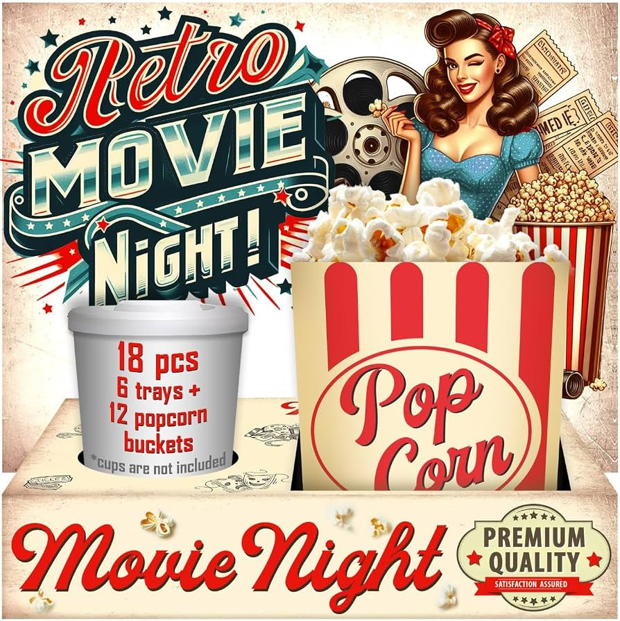 Cheshire Gifts Movie Night Supplies 18 Pcs - Popcorn Bags (12ct) & Movie Night Snack Trays (6ct) ... | Amazon (US)
