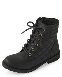 Girls Quilted Lace Up Booties - black | The Children's Place