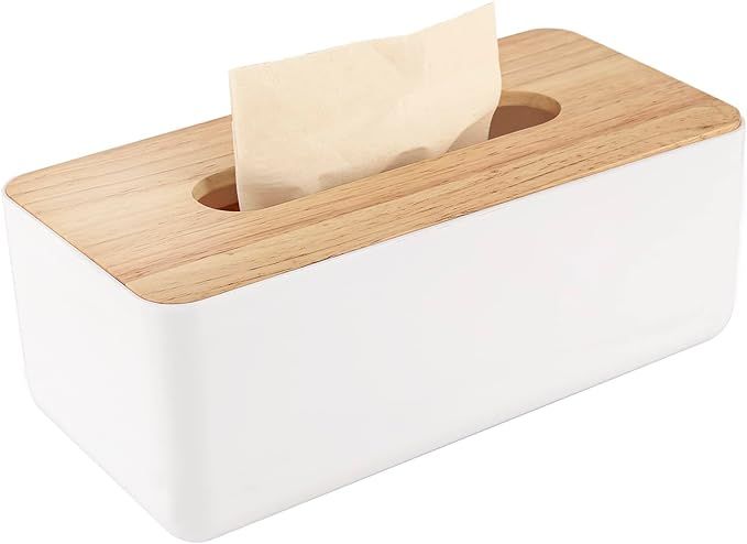 Wood Tissue Box Cover for Disposable Paper Facial Tissues, Wooden Rectangular Tissue Box Holder f... | Amazon (US)