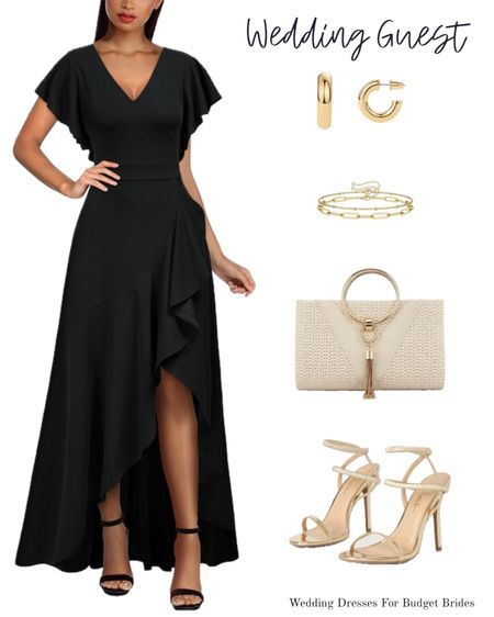 Chic long black wedding guest dress and accessories. 

#fulllengthgowns #blackdresses #dressyoutfit #fallweddingguestdresses #eventdresses 

#LTKParties #LTKWedding #LTKFindsUnder100