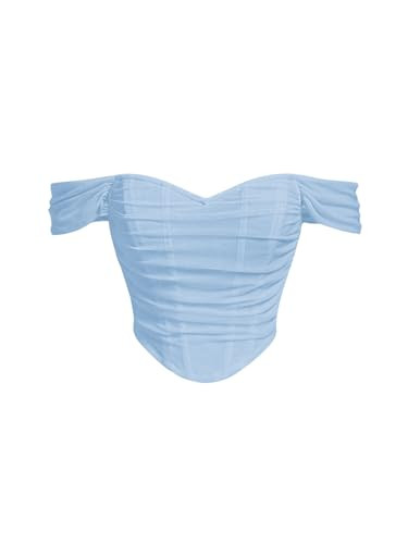Floerns Women's Off Shoulder Short Sleeve Asymmetrical Hem Ruched Corset Crop Top | Amazon (US)