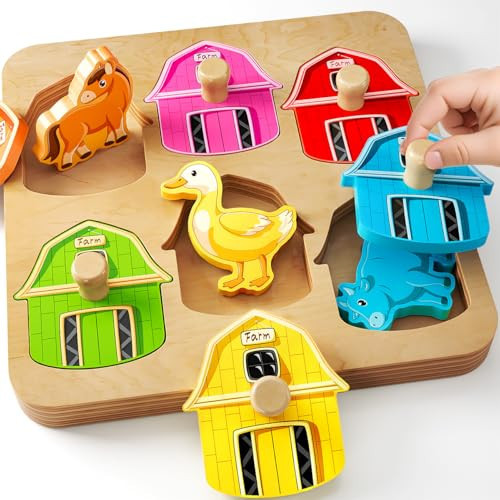 Wooden Puzzles for Toddlers 1-3 : Farm Animal Peg Puzzles, Preschool Learning Activities, Toddler Toys Age 1-2, Montessori Toys for 1 2 Year Old Boy Girl Christmas Birthday Gift | Amazon (US)