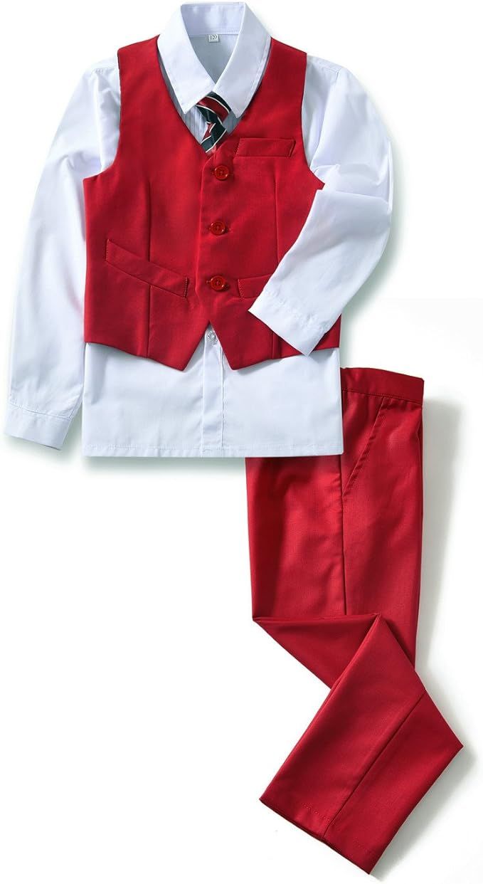YuanLu 4 Piece Boys' Formal Suit Set with Vest Pants Dress Shirt and Tie | Amazon (US)
