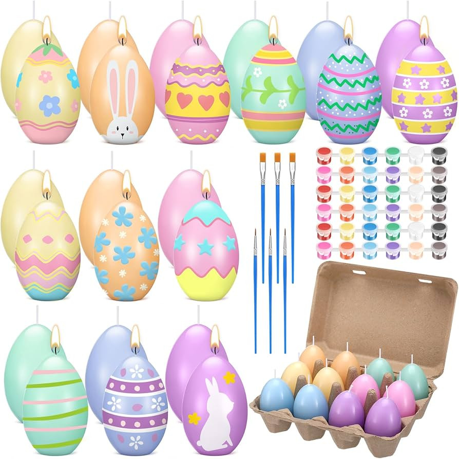 Conelist 25 Pcs Easter Egg Candle Painting Kit Easter Painting Crafts for Adult Macaron Egg Shape... | Amazon (US)
