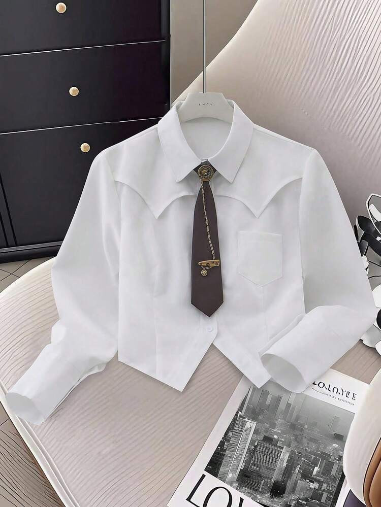 Women's Striped/White/Black Asymmetrical Hem Shirt With Tie: It Combines Vintage Western, Retro, ... | SHEIN