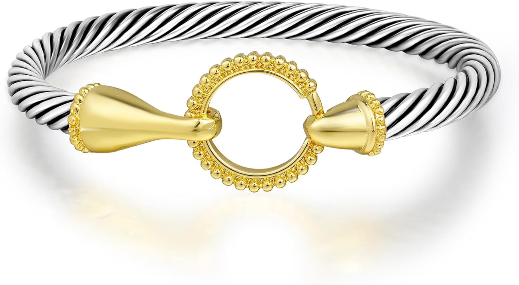 Two Tone Bangle for Women, Trendy Gold and Silver Cable Bracelets with Heart Round Hook Clasp Mix... | Amazon (US)